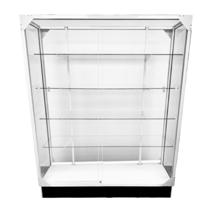 White Extra Vision Wall Case with Front and Back Glass Sliding Doors