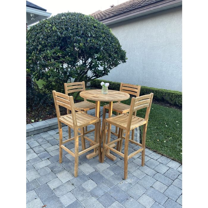 Teak Round Bar Height Table and Chairs