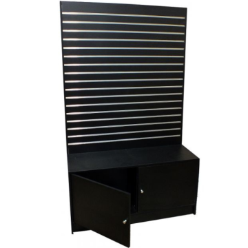 Black Slatwall Gondola Unit With Storage Base and Metal Inserts