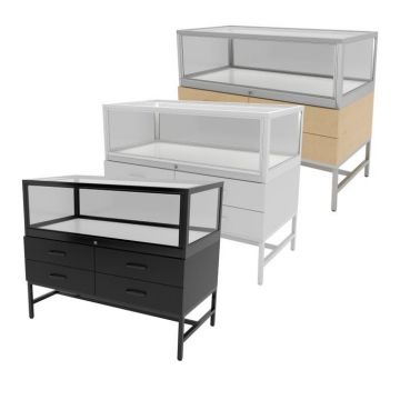 Deluxe Glass Showcase Display Cabinet with Storage Drawers