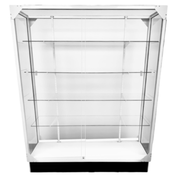 White Extra Vision Wall Case with Front and Back Glass Sliding Doors